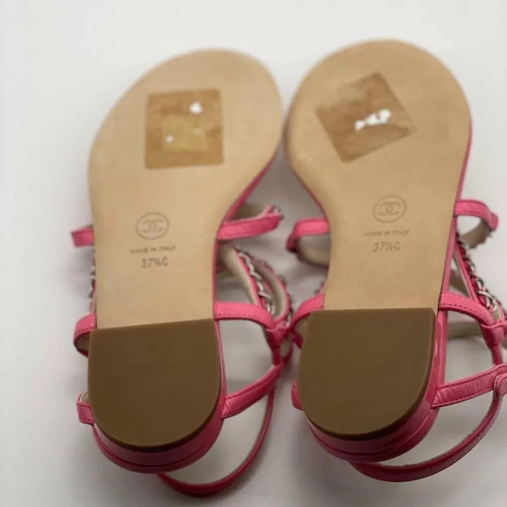 CHANEL 19P Leather Chain Strappy Thong Flat Sandals Shoes - Picture 9 of 10